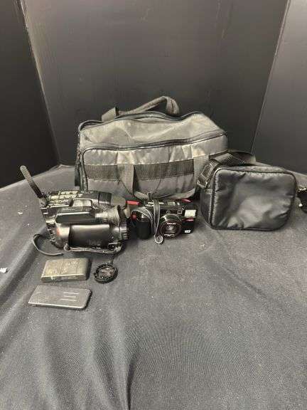 JVC GR-AX75 Compact VHS Camcorder and Minolta Freedom Tele Camera with Bags image