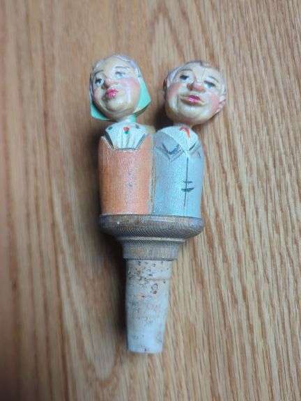 Figural Cork Bottle Stopper with Man & Woman Heads image