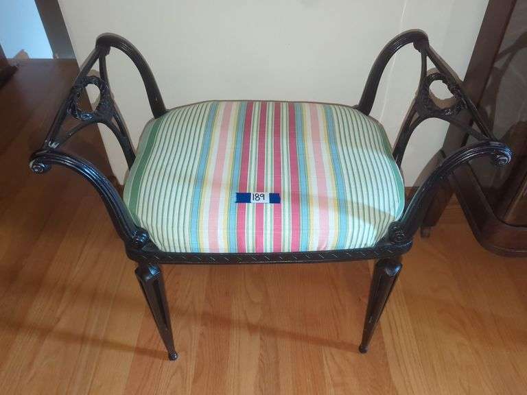 Striped Seat Black Metal Bench image