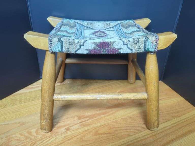 Handcrafted Wooden Stool with Textile Seat image