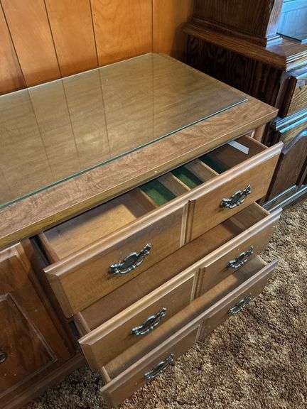 Wood Sideboard Cabinet with Glass Top