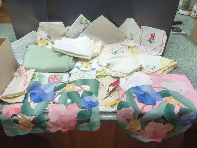 Box Lot of Decorative Handkerchiefs and Linens image