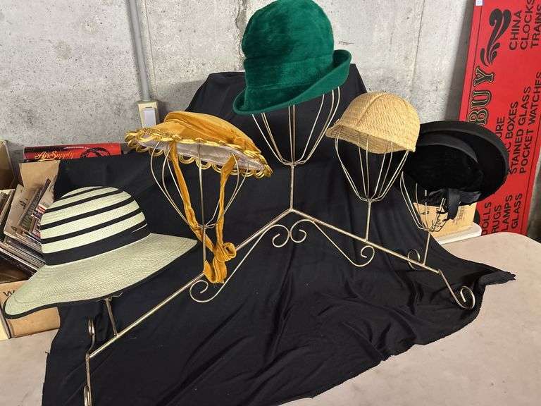 Group of Assorted Decorative Hats with Hat Stand image