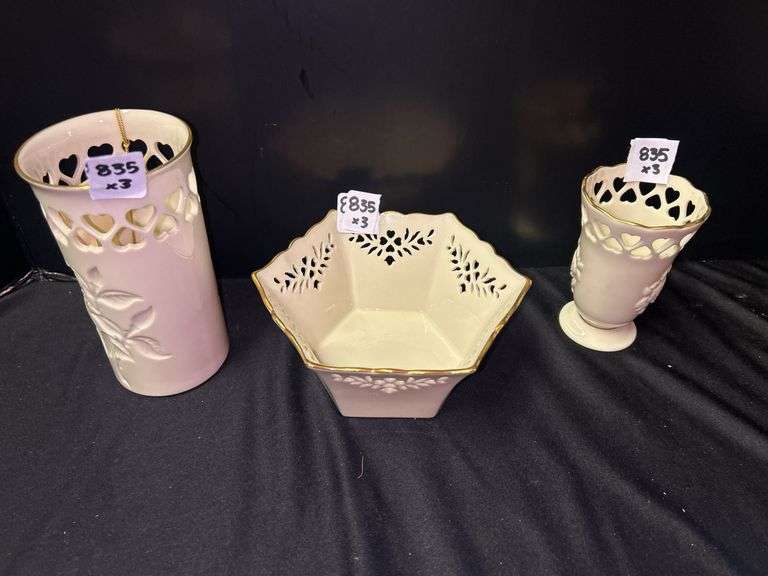 Lenox China Vase and Bowl Collection with Gold Accents - Set of 3 image