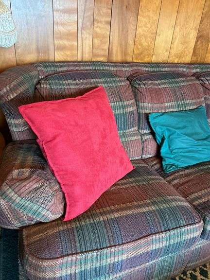Broyhill Plaid Sofa with Pillows