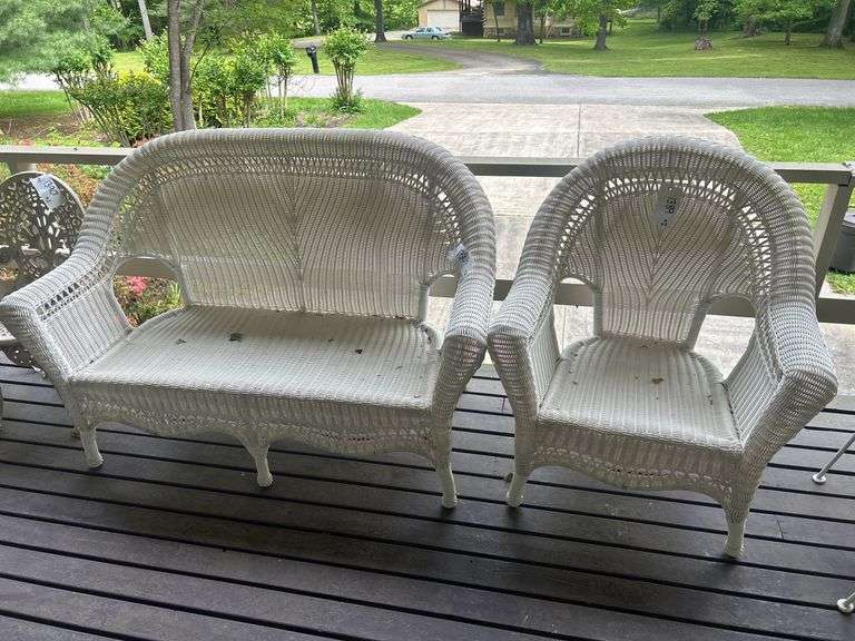 White Wicker Loveseat and Chair Set image