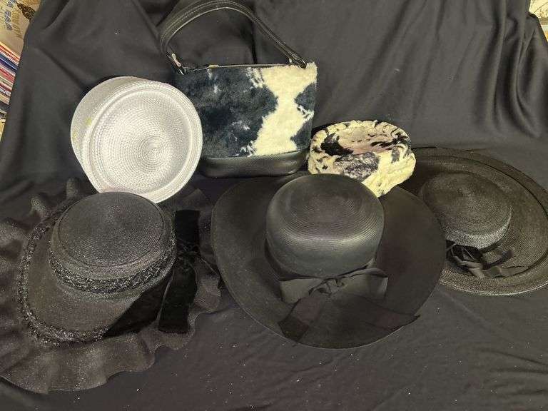 Assorted Ladies' Hats and a Cow Print Handbag image
