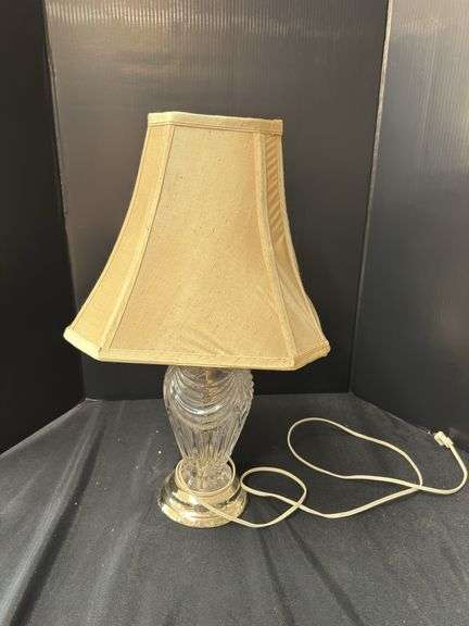 Elegant Clear Glass Table Lamp with Beige Shade image