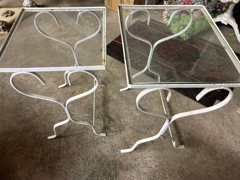 Pair of White Metal Heart-Shaped Side Tables with Glass Tops image