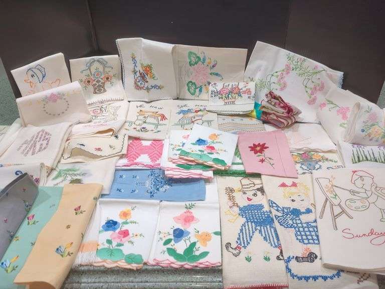 Assorted Embroidered Linens - Hand Towels & Hankies image