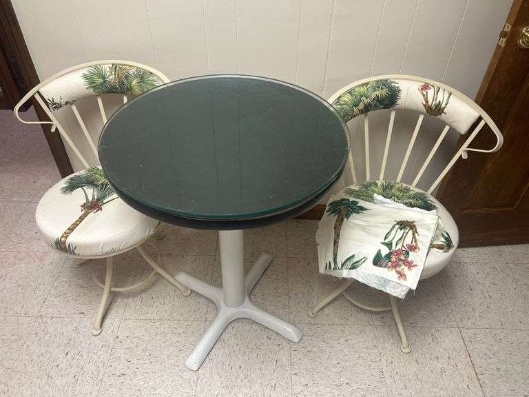 Glass Top Table with Two Palm Tree Motif Chairs image