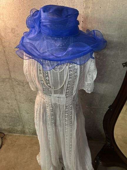 Dress Form with Edwardian Dress, Hat and Pearl Necklace image