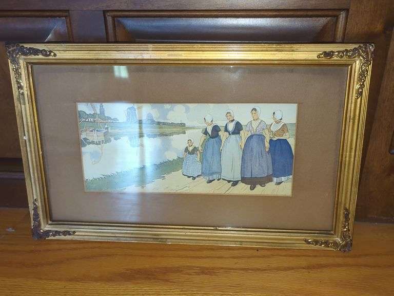 Framed Dutch Women Seascape Print image