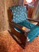 Wooden Rocking Chair with Green Animal Pattern Cushion