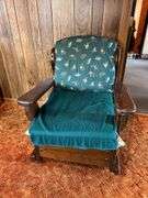 Wooden Rocking Chair with Green Animal Pattern Cushion