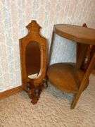 Wood Accent Table and Mirror Wall Sconces