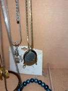 Wood Jewelry Cabinet with Assorted Costume Jewelry