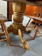 Round Oak Dining Table with Two Chairs