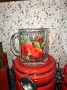 Kitchen Lot: Red Canisters, Knife Block Set, Apple Mugs
