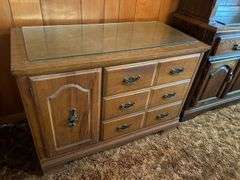 Wood Sideboard Cabinet with Glass Top
