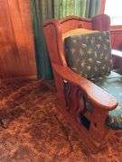 Rustic Wood Armchair with Wildlife Motif Cushions