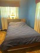 Wood Framed Queen Size Bed with Attached Headboard Storage