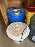 Assorted Containers: Plastic Drums, Buckets, and Storage