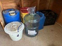 Assorted Containers: Plastic Drums, Buckets, and Storage