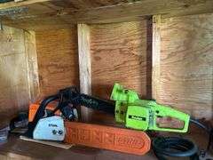Stihl Chainsaw, Poulan Chainsaw, and Black and Decker Reciprocating Saw