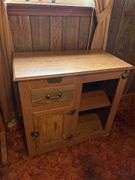White Clad Simmons Hardware Oak Cabinet with Coca-Cola Bottle Opener