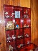 Jewelry Lot with Red Jewelry Box, Brooches, Earrings, and Religious Pins