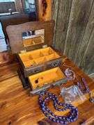 Wood Jewelry Box with Assorted Jewelry