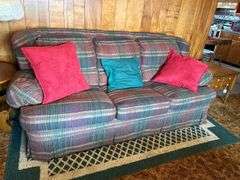 Broyhill Plaid Sofa with Pillows