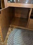Wood Entertainment Center with Glass Shelves
