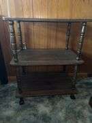 Brown Wood-Look Three Tier Rolling Cart