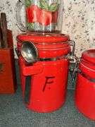 Kitchen Lot: Red Canisters, Knife Block Set, Apple Mugs