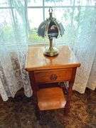 Wood Side Table with Drawer and Eagle Lamp