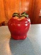 Red Apple Shaped Cookie Jar and Mugs Set