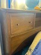 Wood Framed Queen Size Bed with Attached Headboard Storage