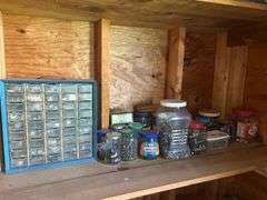 Hardware Assortment: Storage Cabinet with Drawers plus Jars & Containers of Fasteners