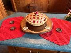 Ceramic Pie Dish with Lattice Lid and Wooden Serving Board