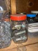 Hardware Assortment: Storage Cabinet with Drawers plus Jars & Containers of Fasteners
