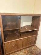 Wood Entertainment Center with Glass Door Cabinet