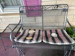Wrought Iron Patio Bench with Side Table