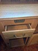 White Clad Simmons Hardware Oak Cabinet with Coca-Cola Bottle Opener