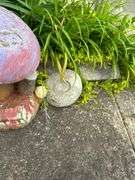 Handmade Garden Decorations: Mushroom Statue and Cardinal Flower Display