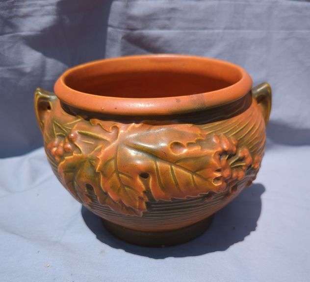 Roseville Pottery Bowl with Leaf and Berry Design image