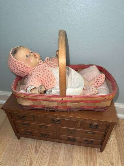 Miniature Wooden Dresser, Doll, and Jewelry Collection image
