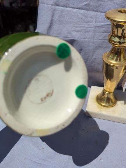 Pair of English Vases with Courting Scene and Pair of Brass Candlesticks