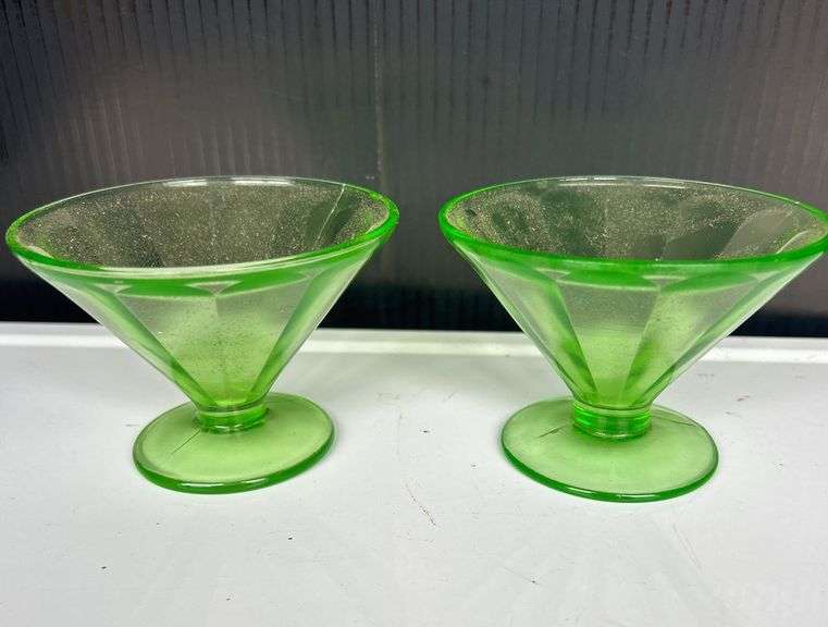 Pair of Green Depression Glass Footed Dessert Bowls image